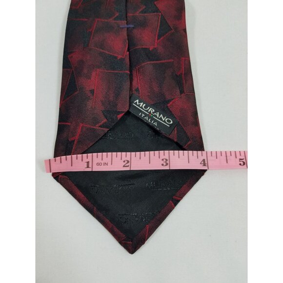 Murano Mens Tie Italia Silk Tie Red Black Geometric Design 58" Long Made in USA - Picture 5 of 6
